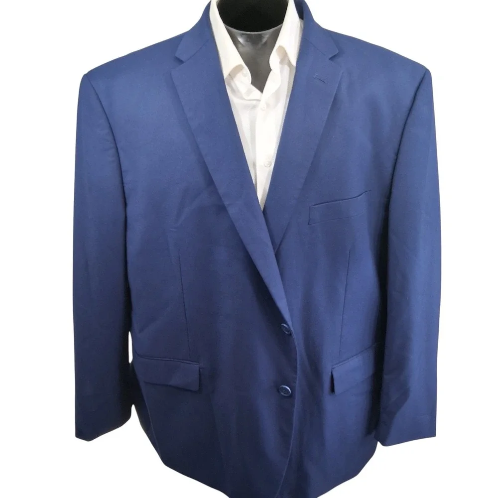 Joseph Abboud Sport Coat 56R Solid Blue Stretch Two Button Blazer Double Vent